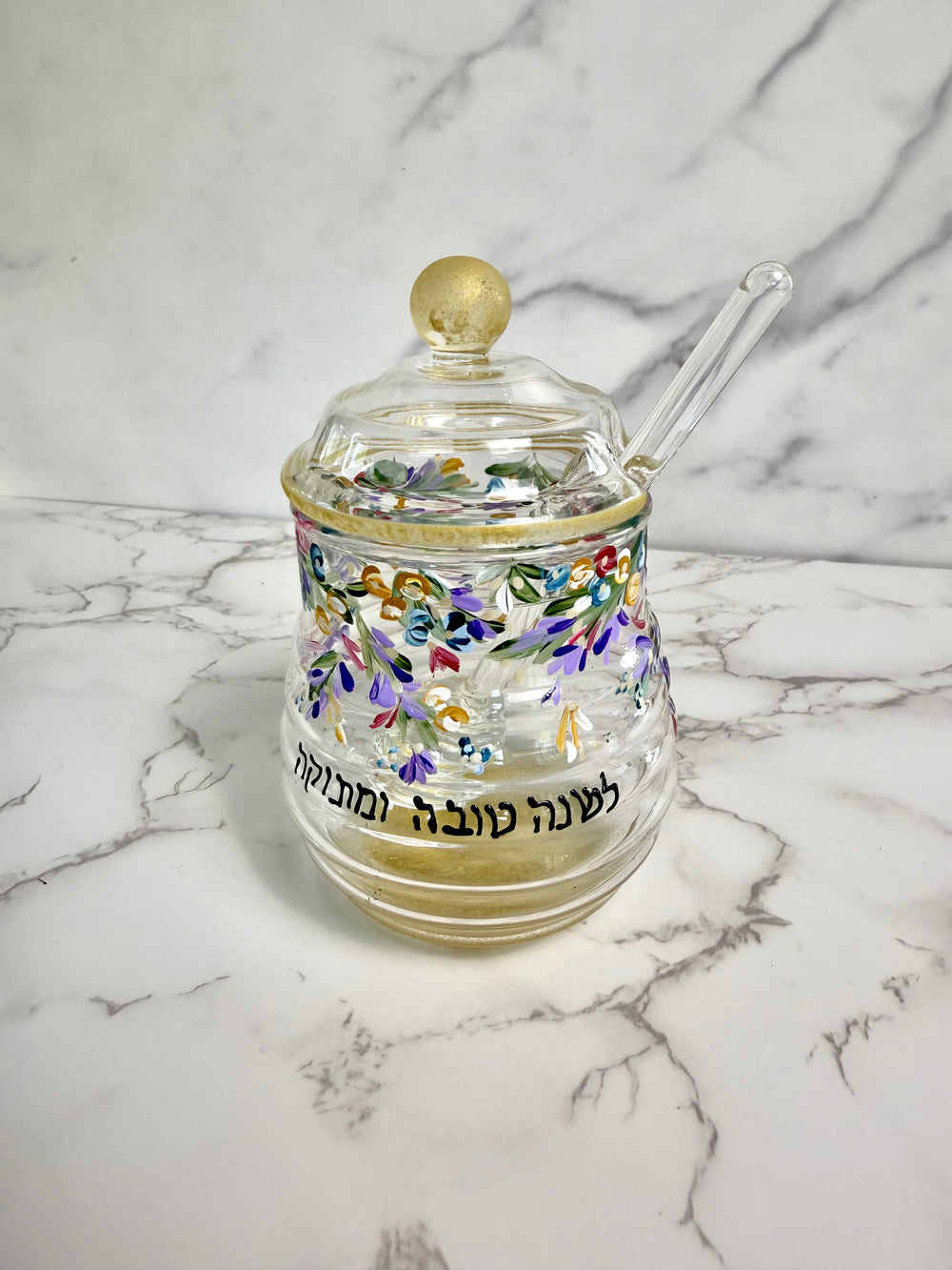 Hand-Painted Floral Honey Jar