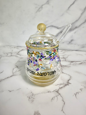 Hand-Painted Floral Honey Jar