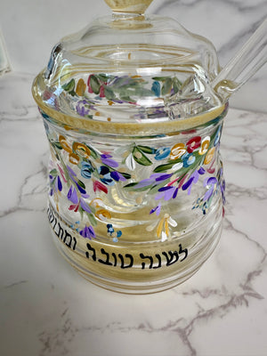 Hand-Painted Floral Honey Jar
