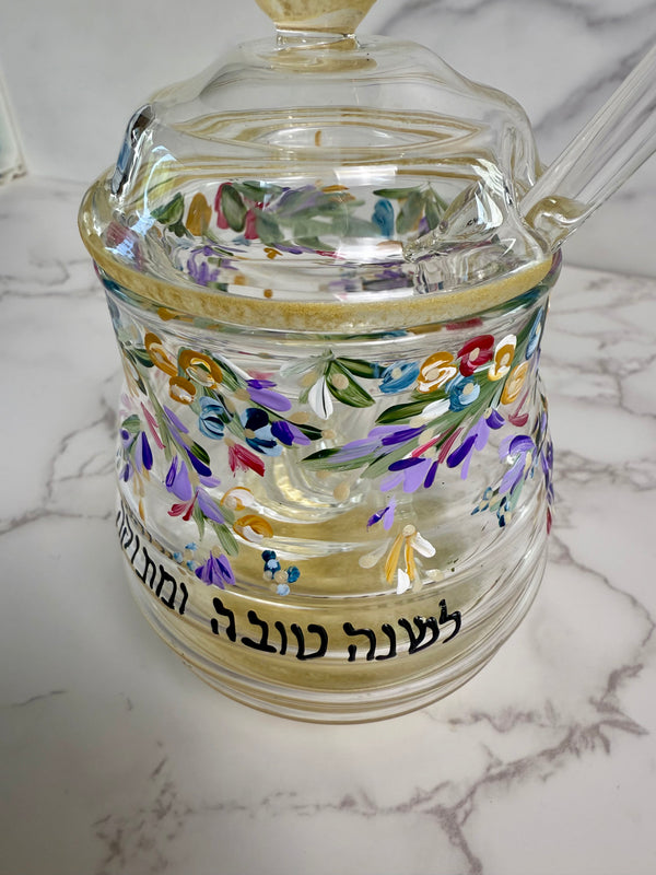 Hand-Painted Floral Honey Jar