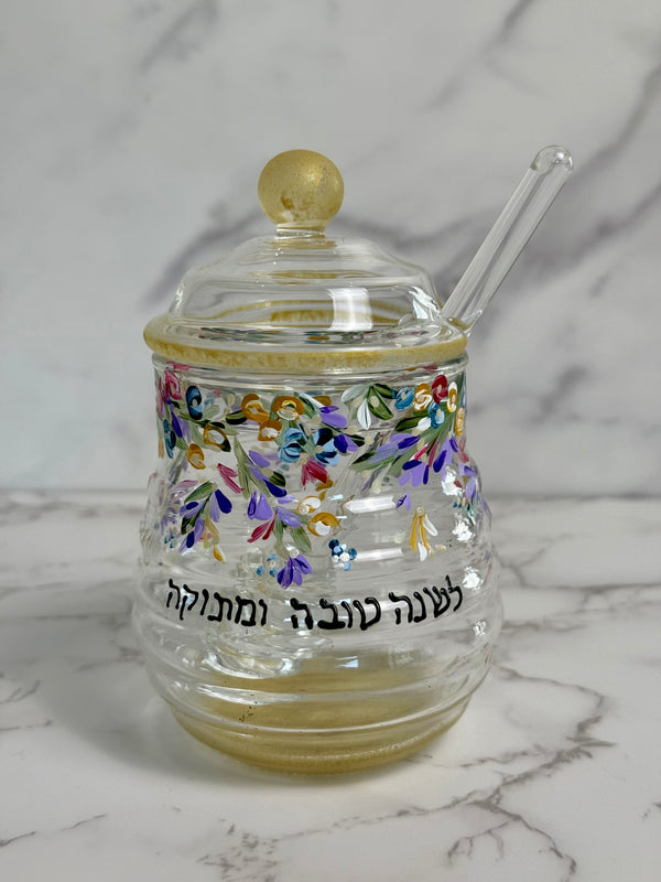 Hand-Painted Floral Honey Jar
